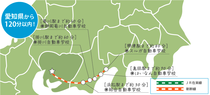 愛知県から120分以内の教習所