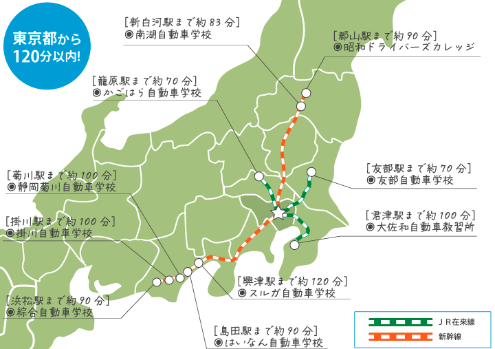 東京都から120分以内の教習所